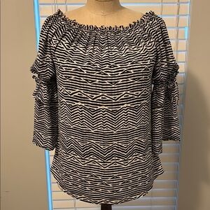 White House Black Market Geometric Black and White Blouse